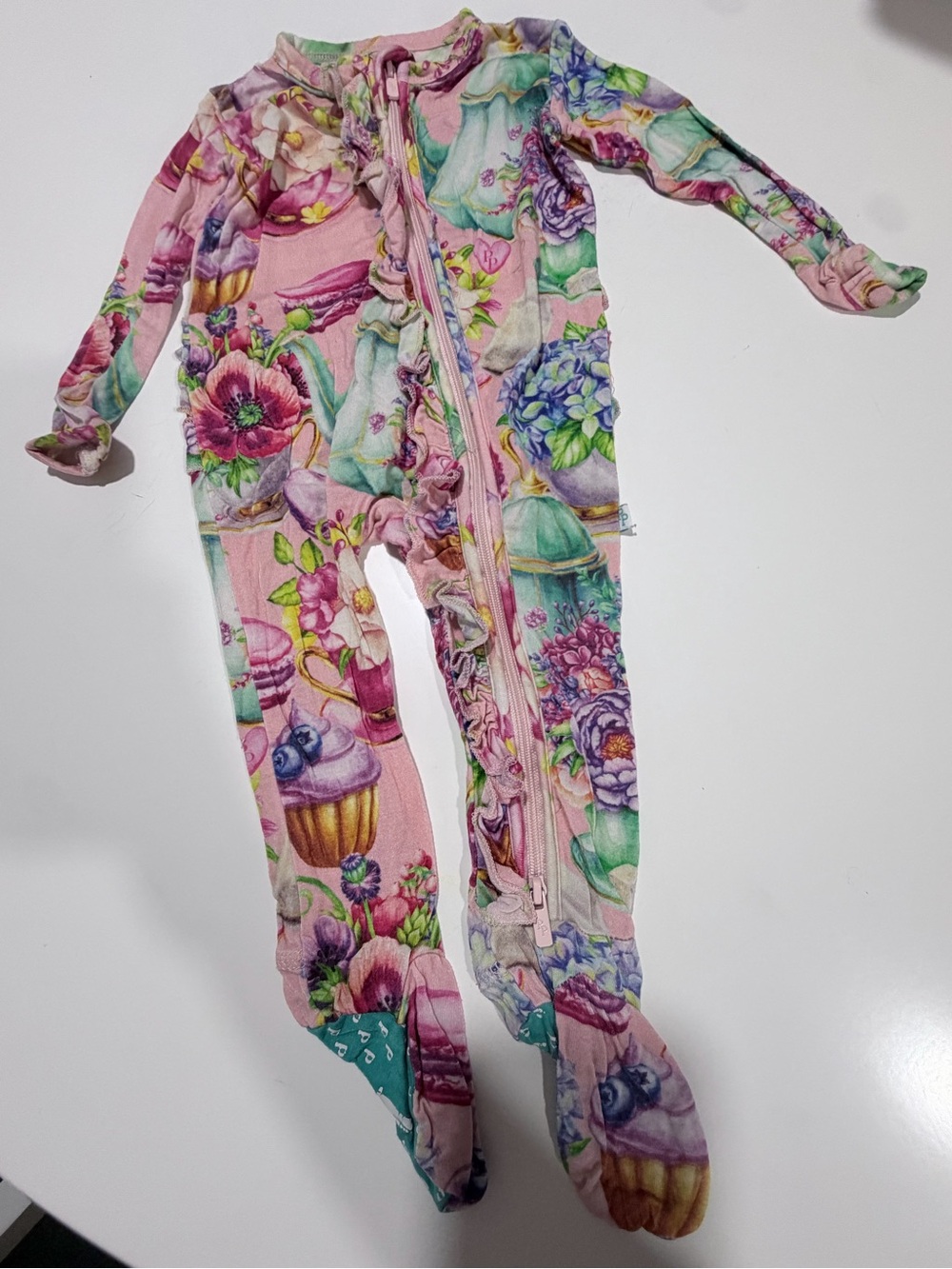 Posh Peanut Pink Floral & Cupcake Footed pajamas